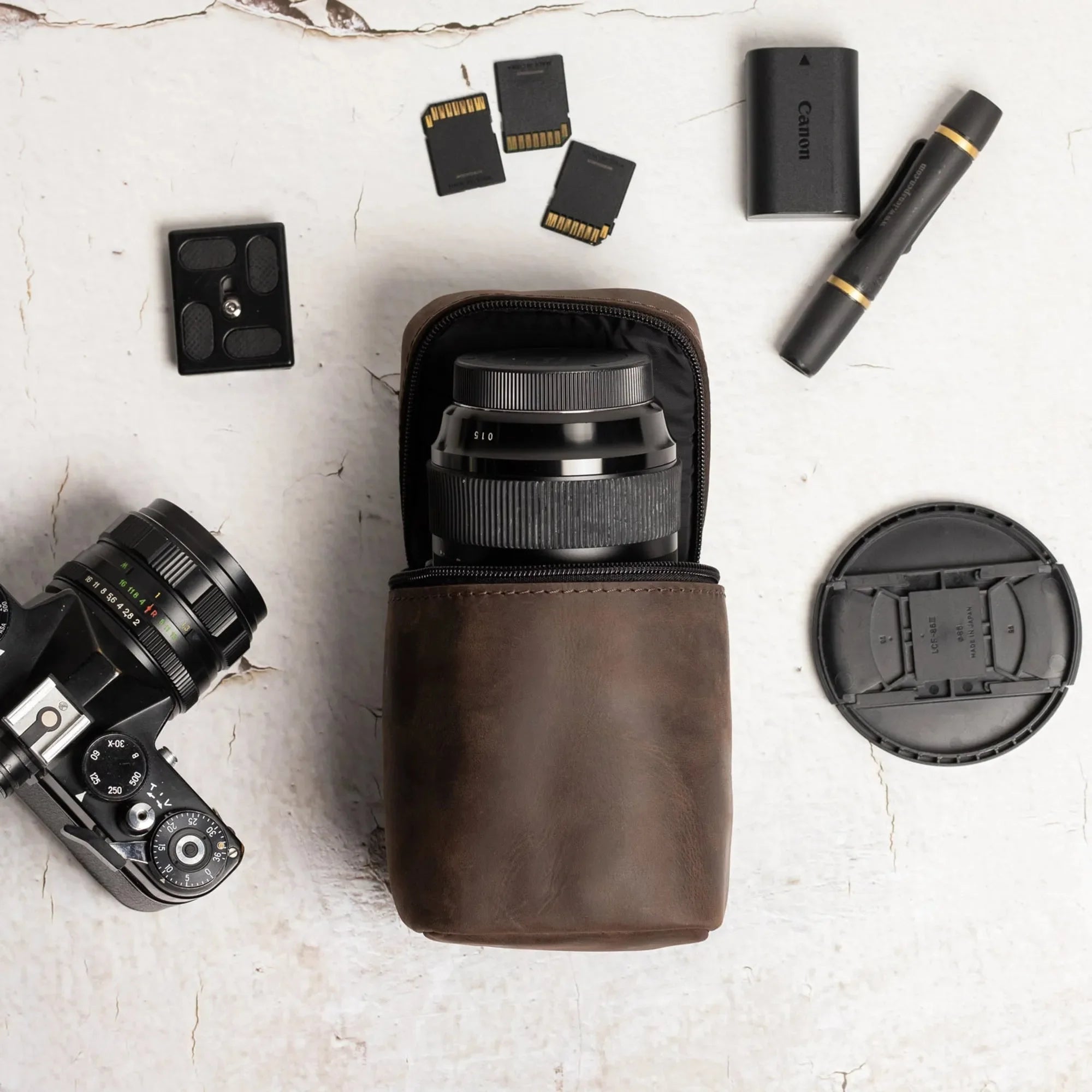 Waxed Matte Leather Camera Lens Pouch – 4 Size Options
