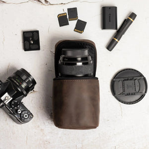 Waxed Matte Leather Camera Lens Pouch – 4 Size Options
