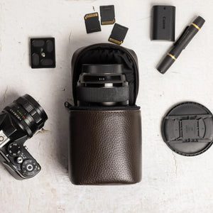 Full-Grain Leather Camera Lens Case | Chocolate Brown - Wenderfarer