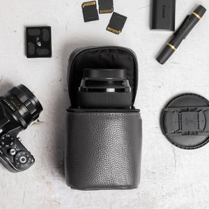 Full-Grain Leather Camera Lens Case | Smoky Grey - Wenderfarer