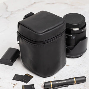 Distressed Leather Camera Lens Pouch | Black - Wenderfarer