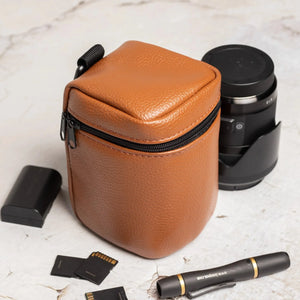 Full-Grain Leather Camera Lens Case | Cognac - Wenderfarer