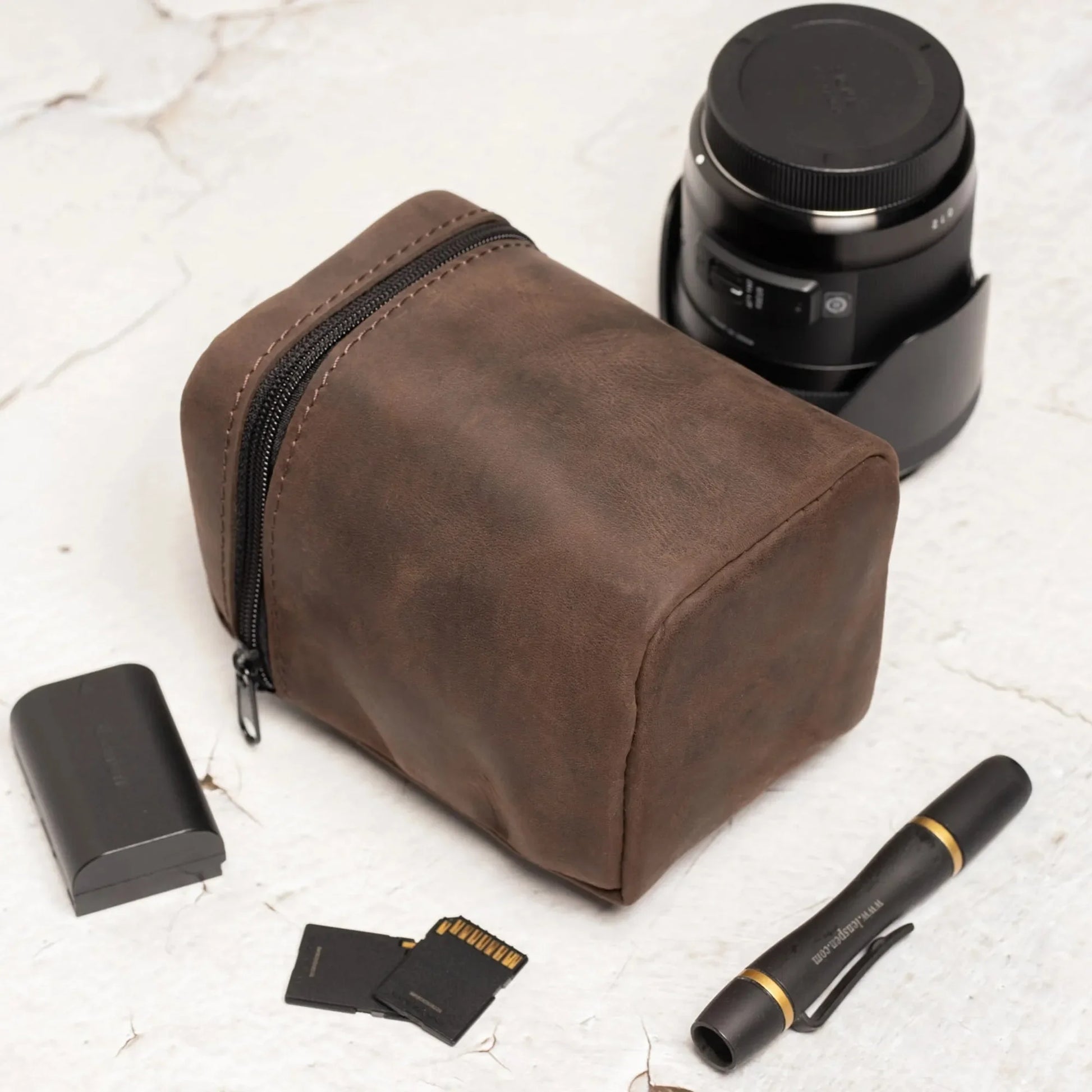 Waxed Matte Leather Camera Lens Pouch – 4 Size Options