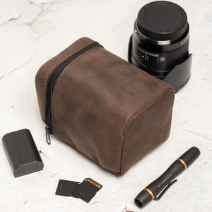 Waxed Matte Leather Camera Lens Pouch – 4 Size Options
