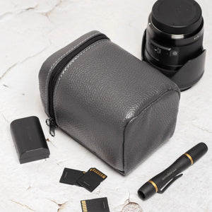 Full-Grain Leather Camera Lens Case | Smoky Grey - Wenderfarer