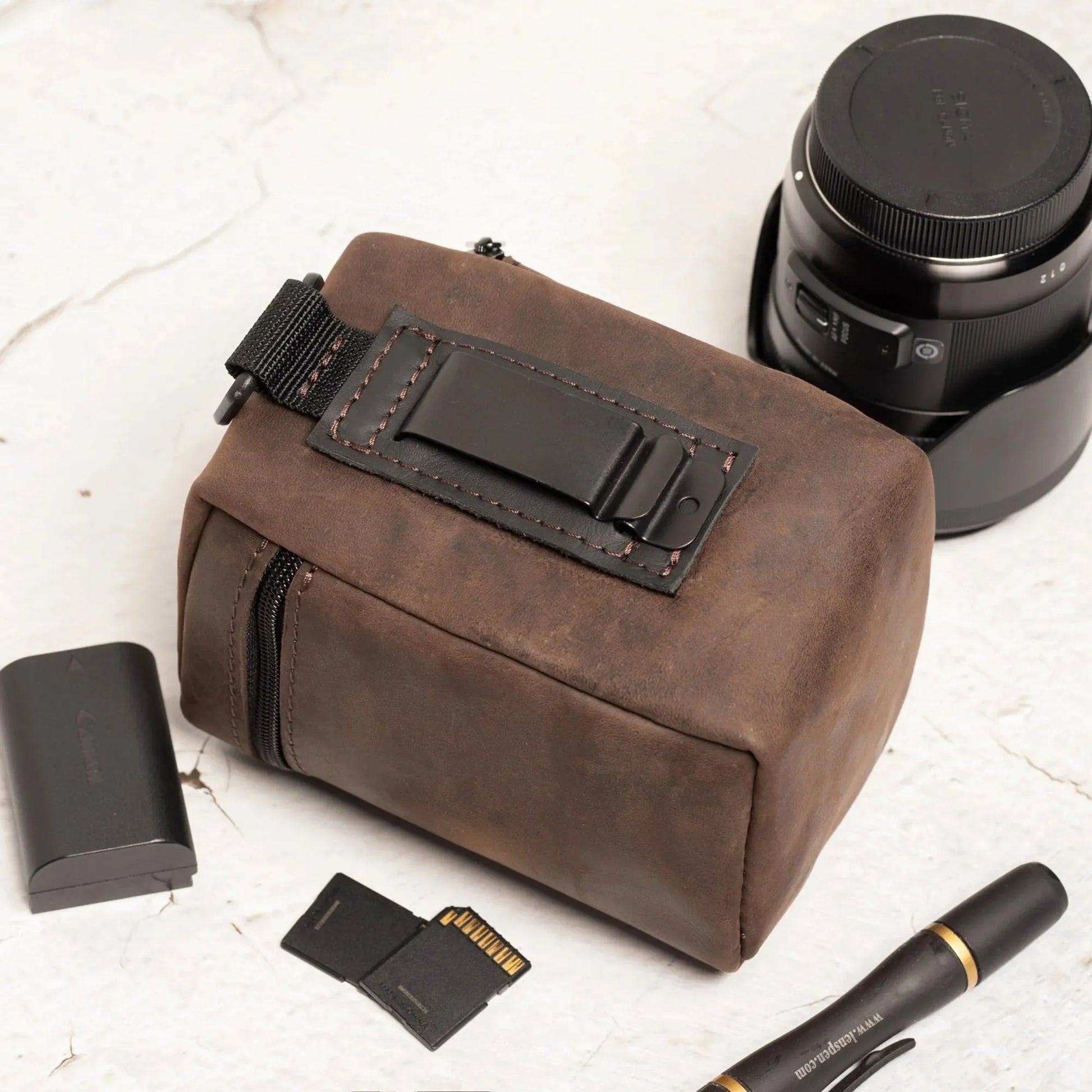 Waxed Matte Leather Camera Lens Pouch – 4 Size Options