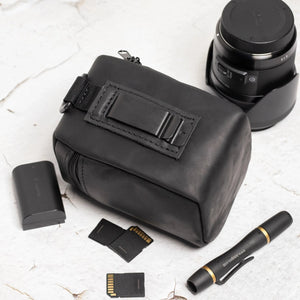 Distressed Leather Camera Lens Pouch | Black - Wenderfarer