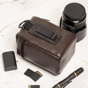 Full-Grain Leather Camera Lens Case | Chocolate Brown - Wenderfarer