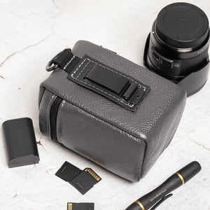 Full-Grain Leather Camera Lens Case | Smoky Grey - Wenderfarer