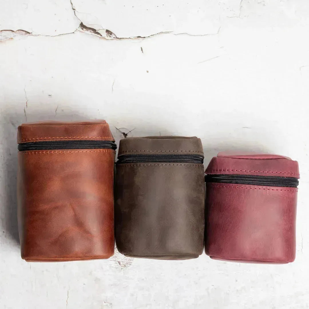 Waxed Matte Leather Camera Lens Pouch – 4 Size Options