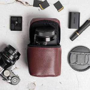 Full-Grain Leather Camera Lens Case | Burgundy - Wenderfarer