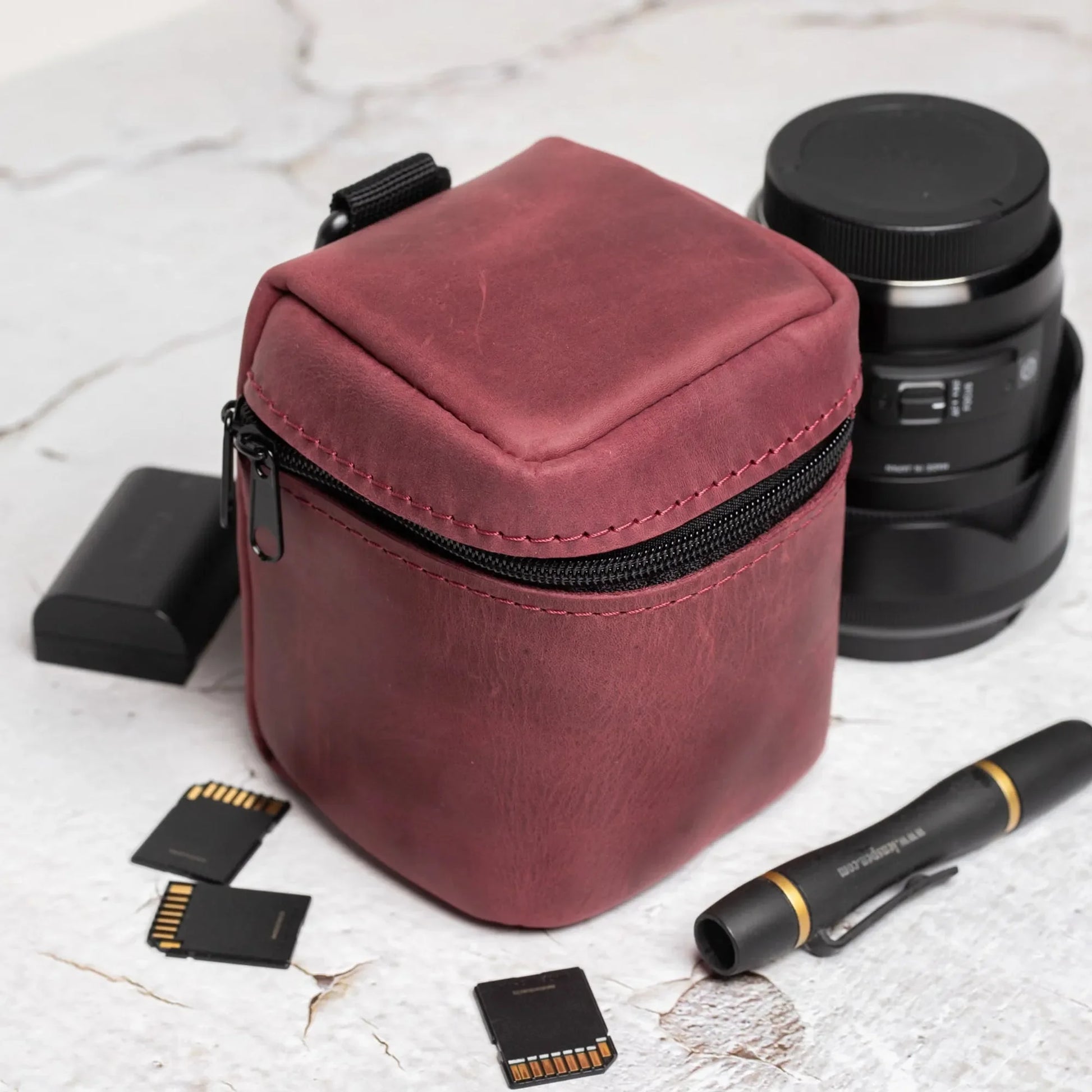 Waxed Matte Leather Camera Lens Pouch – 4 Size Options