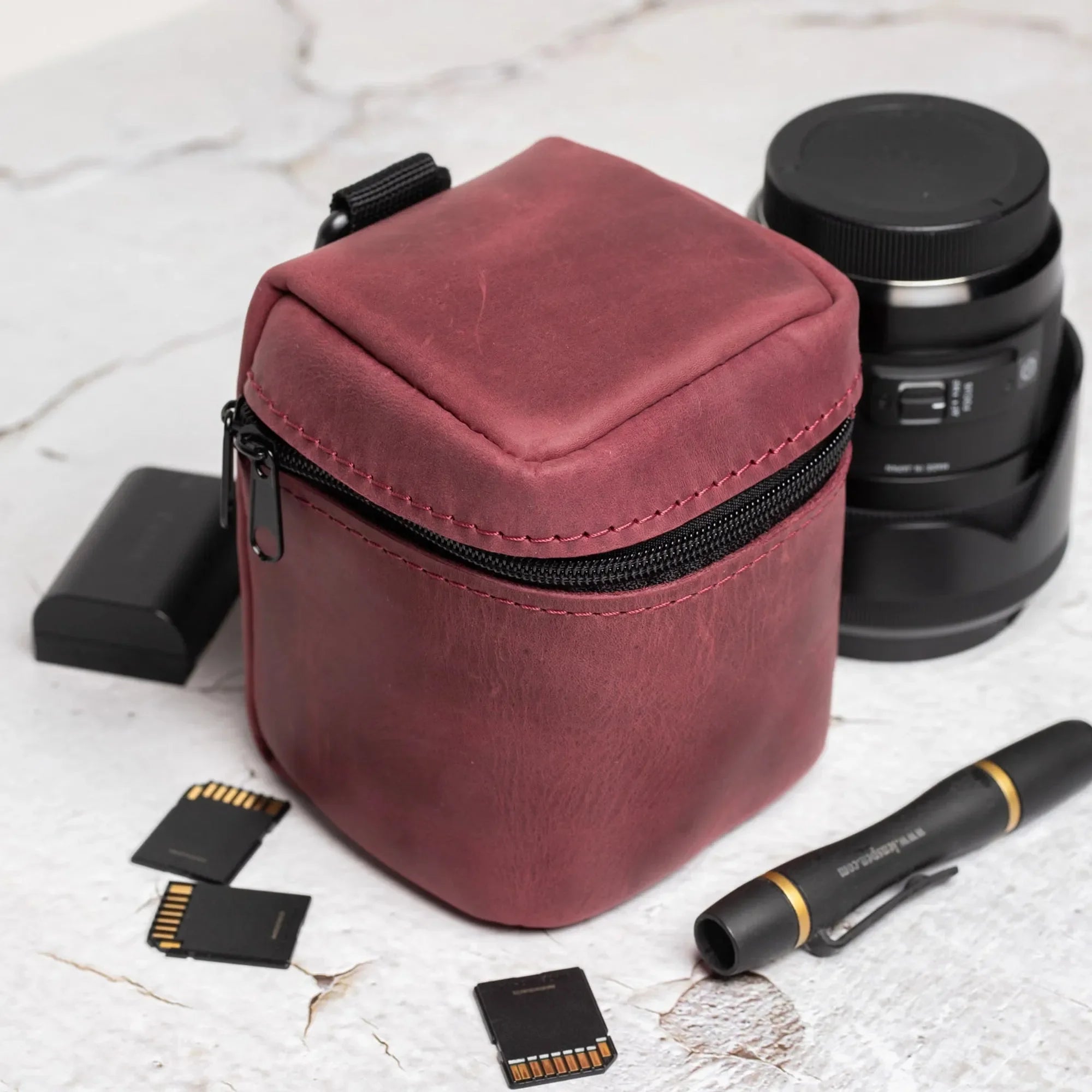 Waxed Matte Leather Camera Lens Pouch – 4 Size Options