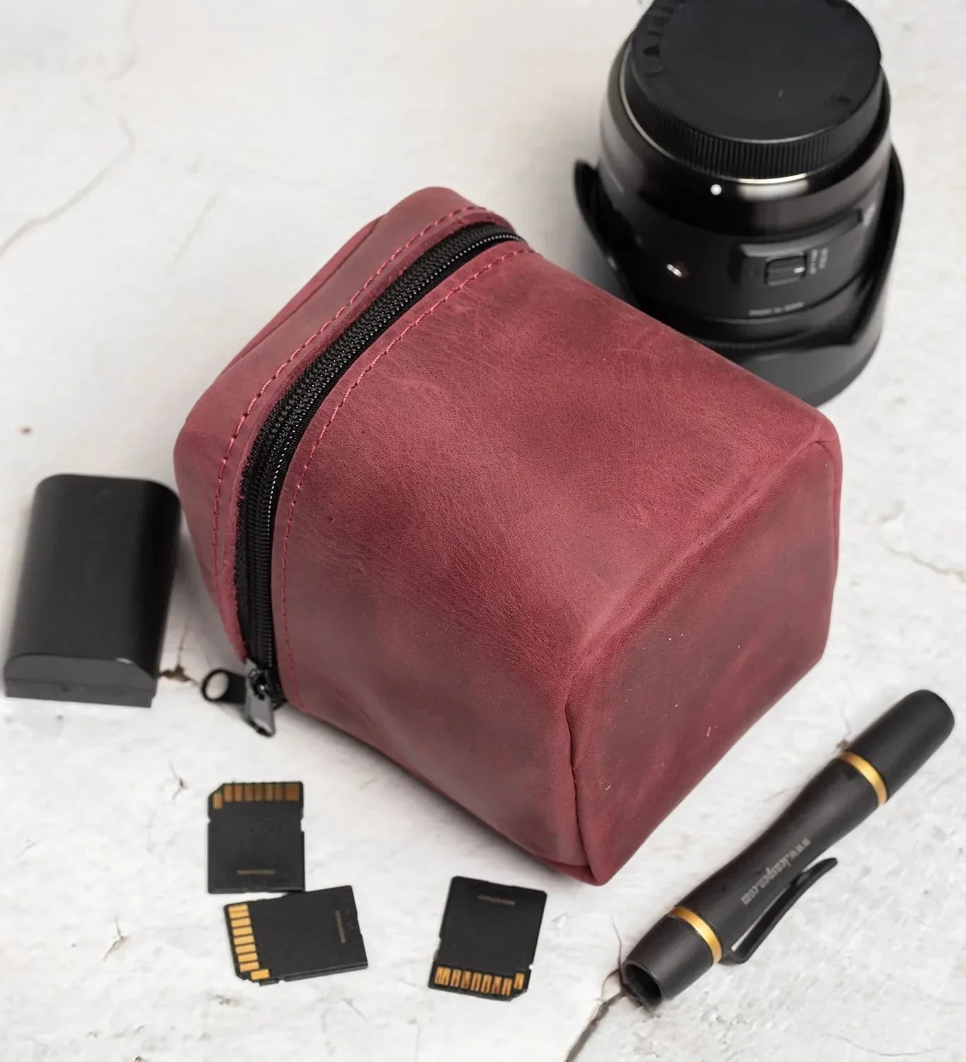 Waxed Matte Leather Camera Lens Pouch – 4 Size Options