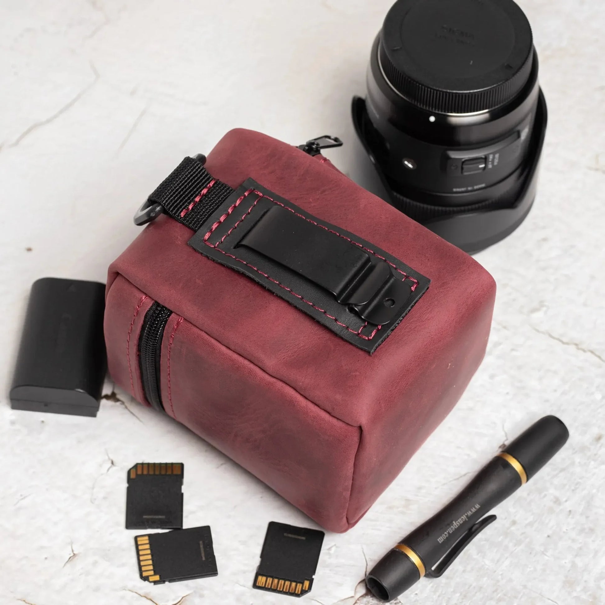 Waxed Matte Leather Camera Lens Pouch – 4 Size Options