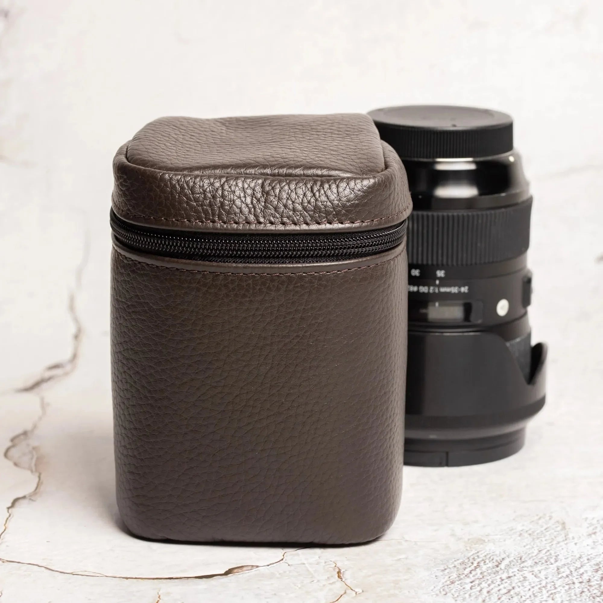 Full-Grain Leather Camera Lens Case | Chocolate Brown - Wenderfarer