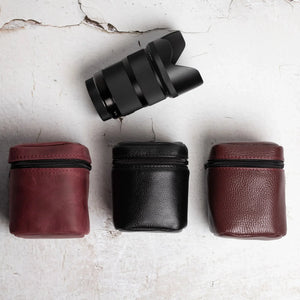 Full-Grain Leather Camera Lens Case | Burgundy - Wenderfarer