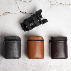 Full-Grain Leather Camera Lens Case | Smoky Grey - Wenderfarer