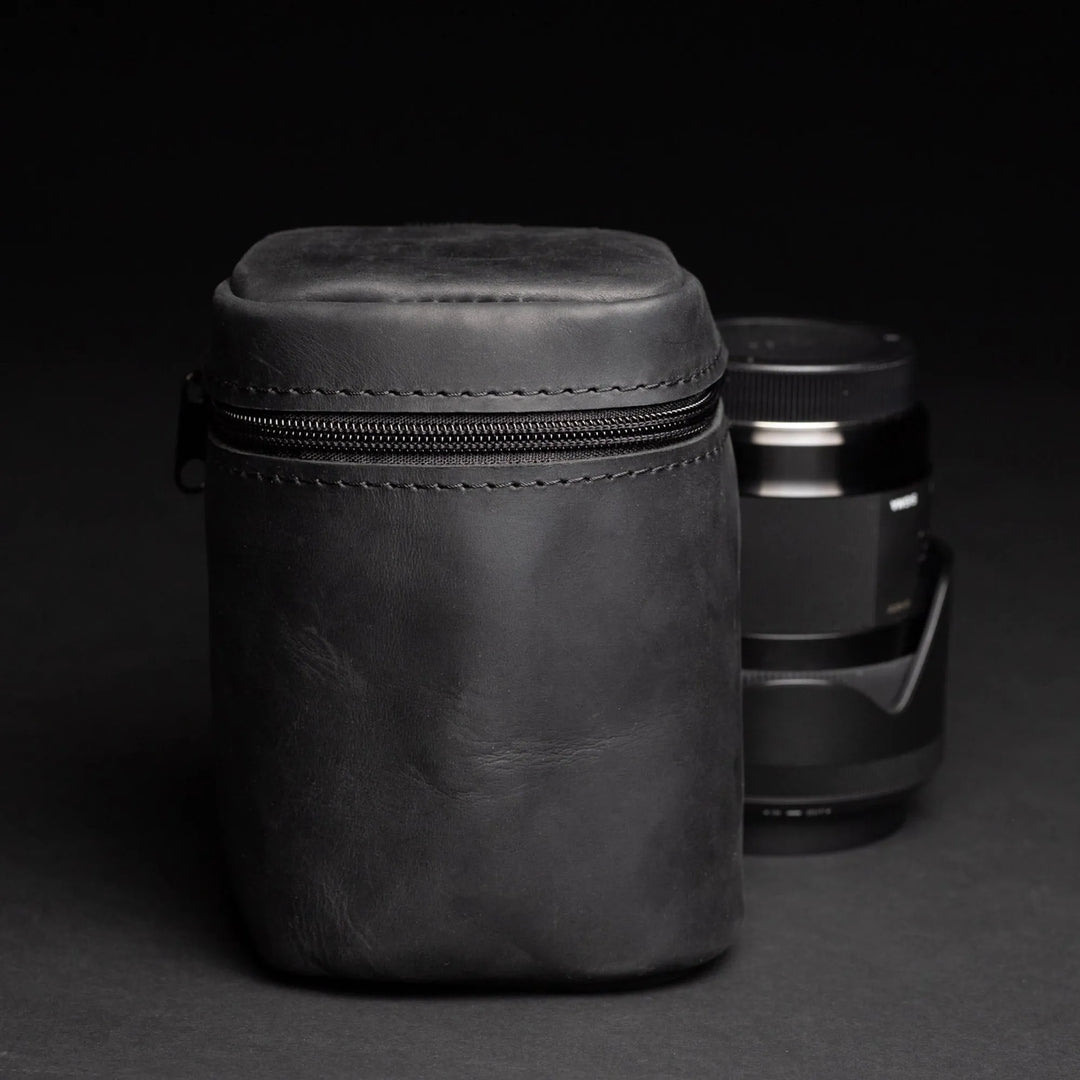 Distressed Leather Camera Lens Pouch | Black - Wenderfarer