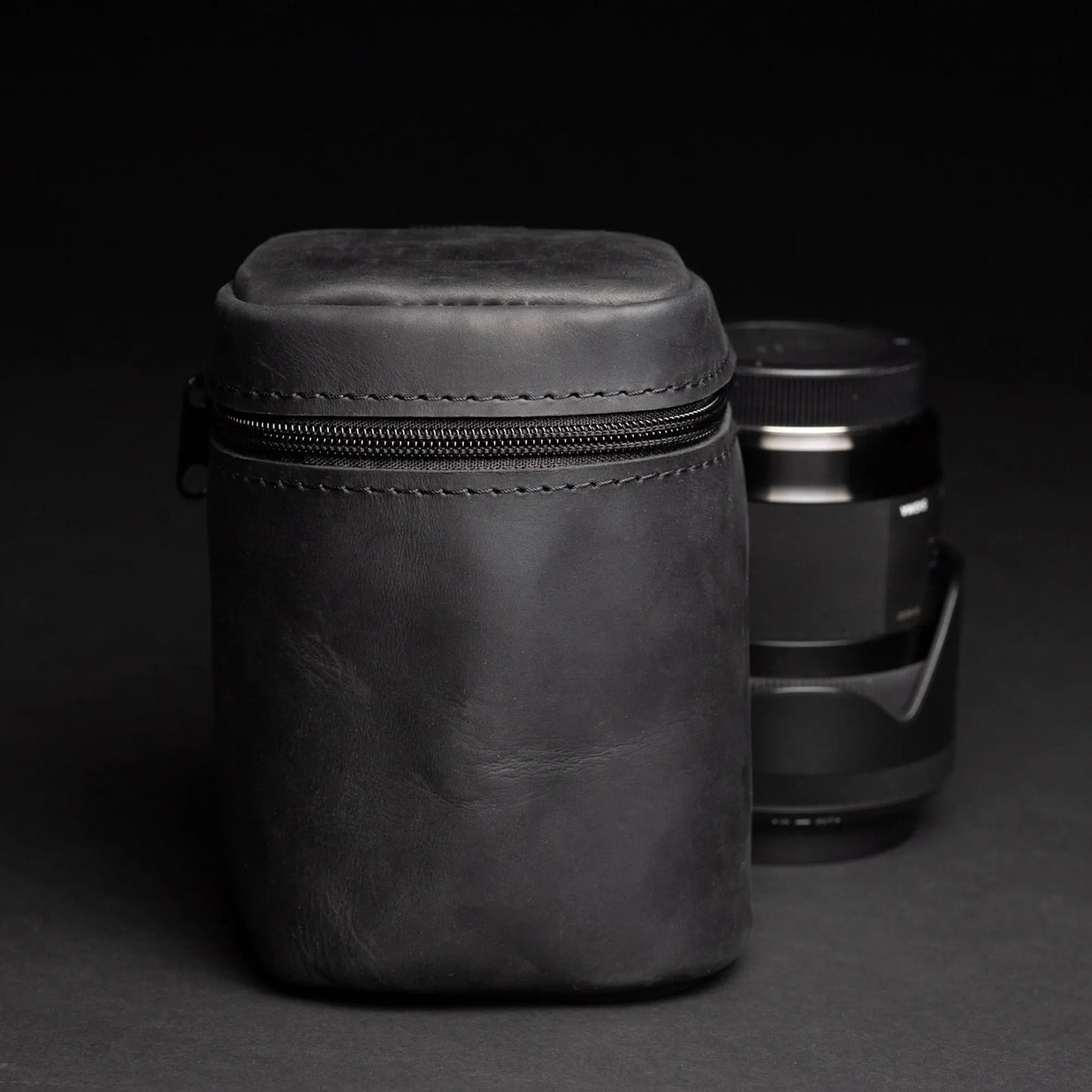 Distressed Leather Camera Lens Pouch | Black - Wenderfarer