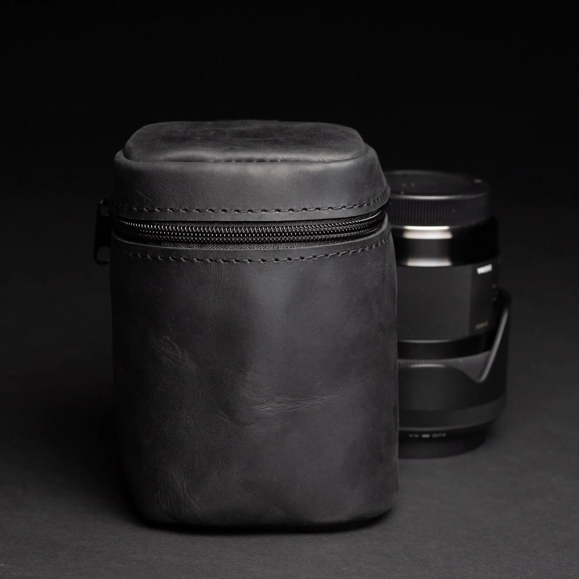 Distressed Leather Camera Lens Pouch | Black - Wenderfarer