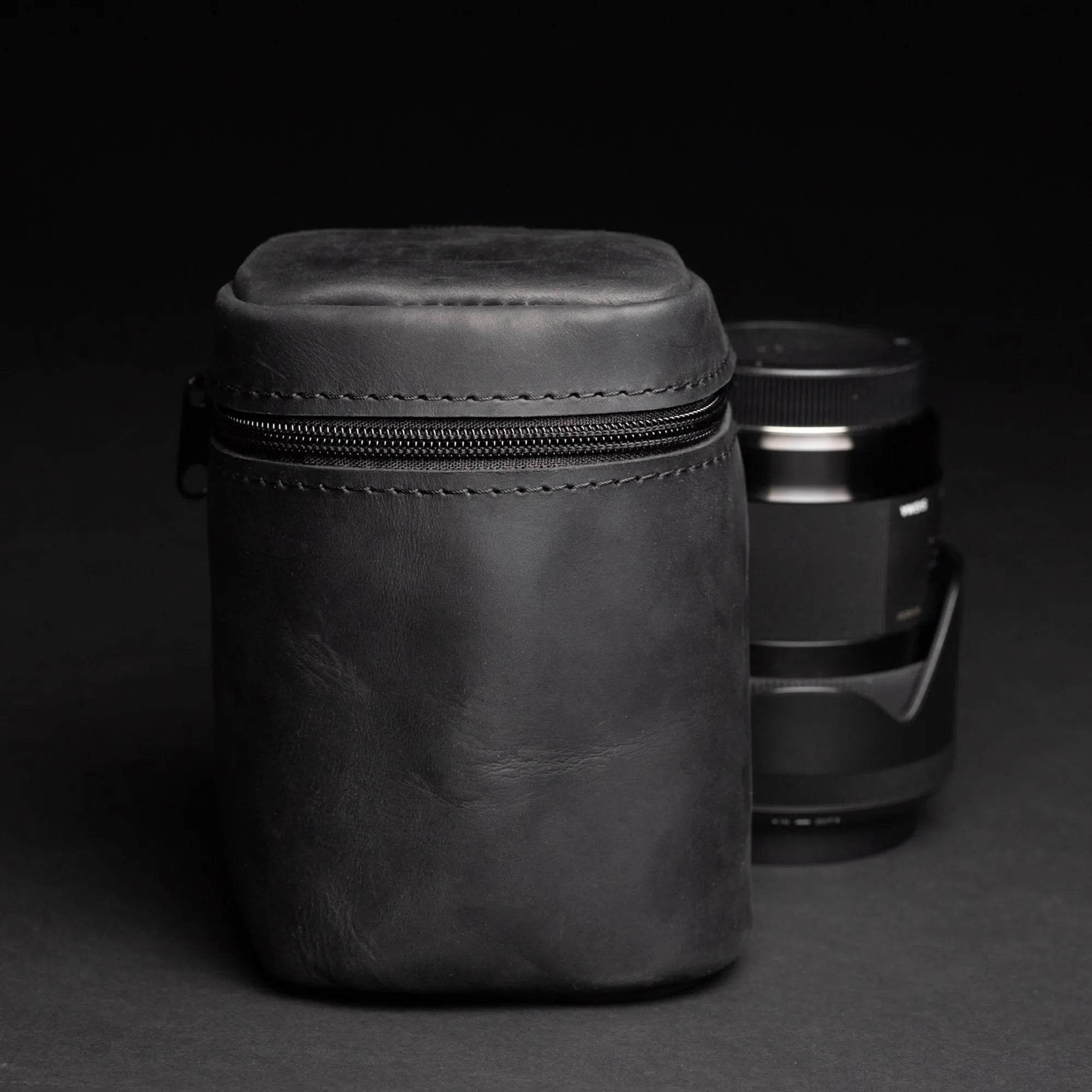 Distressed Leather Camera Lens Pouch | Black - Wenderfarer