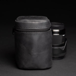 Distressed Leather Camera Lens Pouch | Black - Wenderfarer