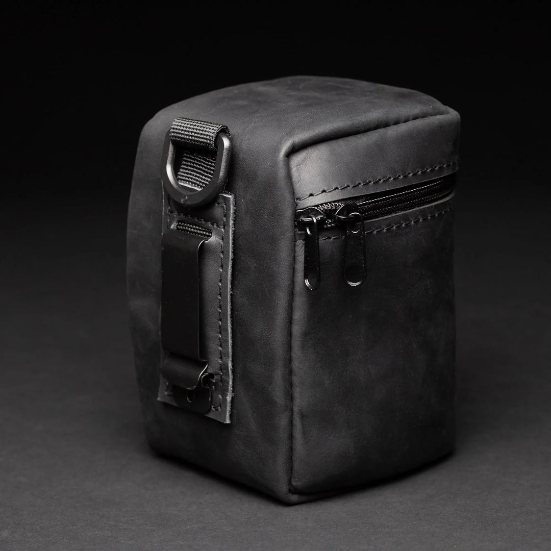 Distressed Leather Camera Lens Pouch | Black - Wenderfarer