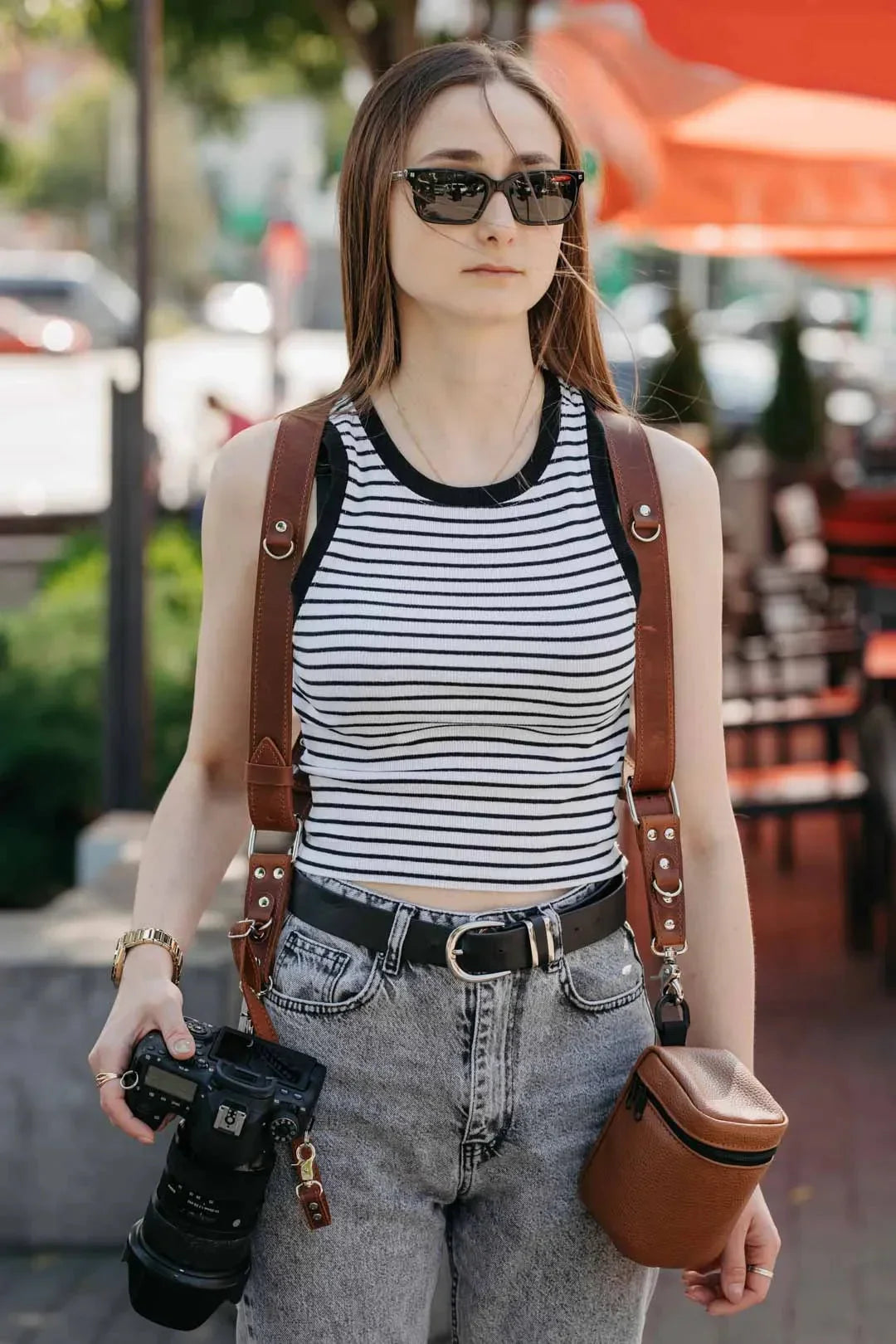 Dual Camera Harness – Matte Leather with Custom Logo Option