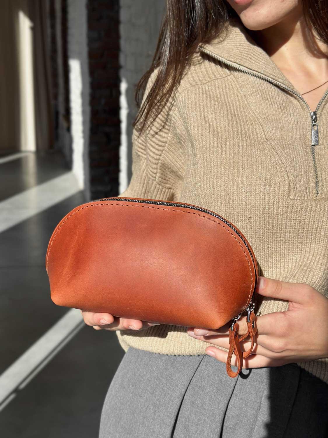 Waxed Matte Leather Makeup Bag for Women | Mirana