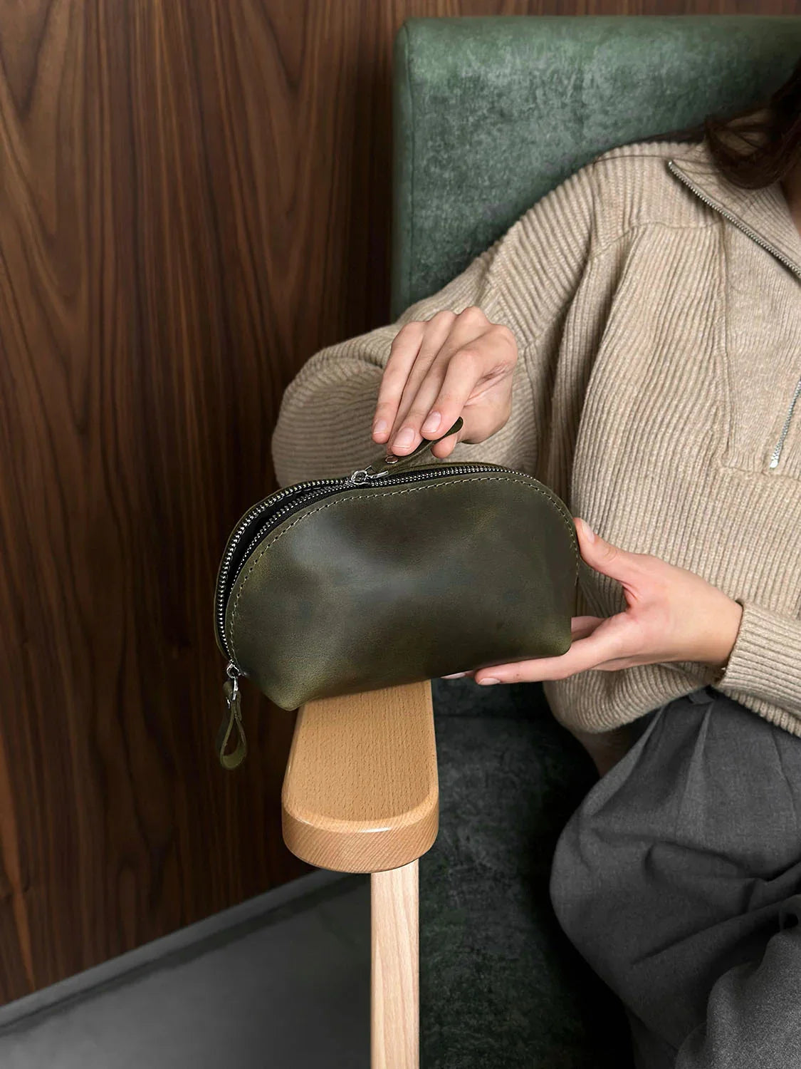 Waxed Matte Leather Makeup Bag for Women | Mirana