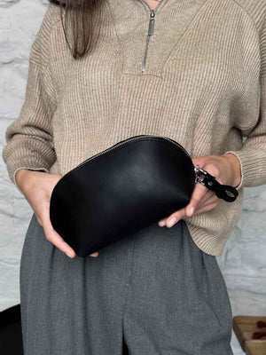 Waxed Matte Leather Makeup Bag for Women | Mirana