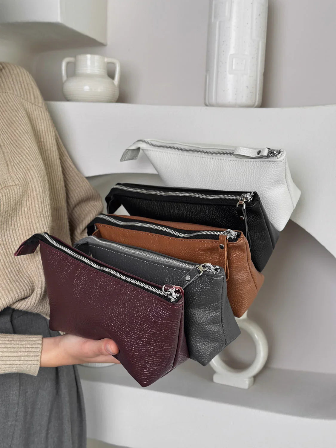 Grainy Leather Cosmetic Bag – Zippered Travel Pouch for Women | Allure