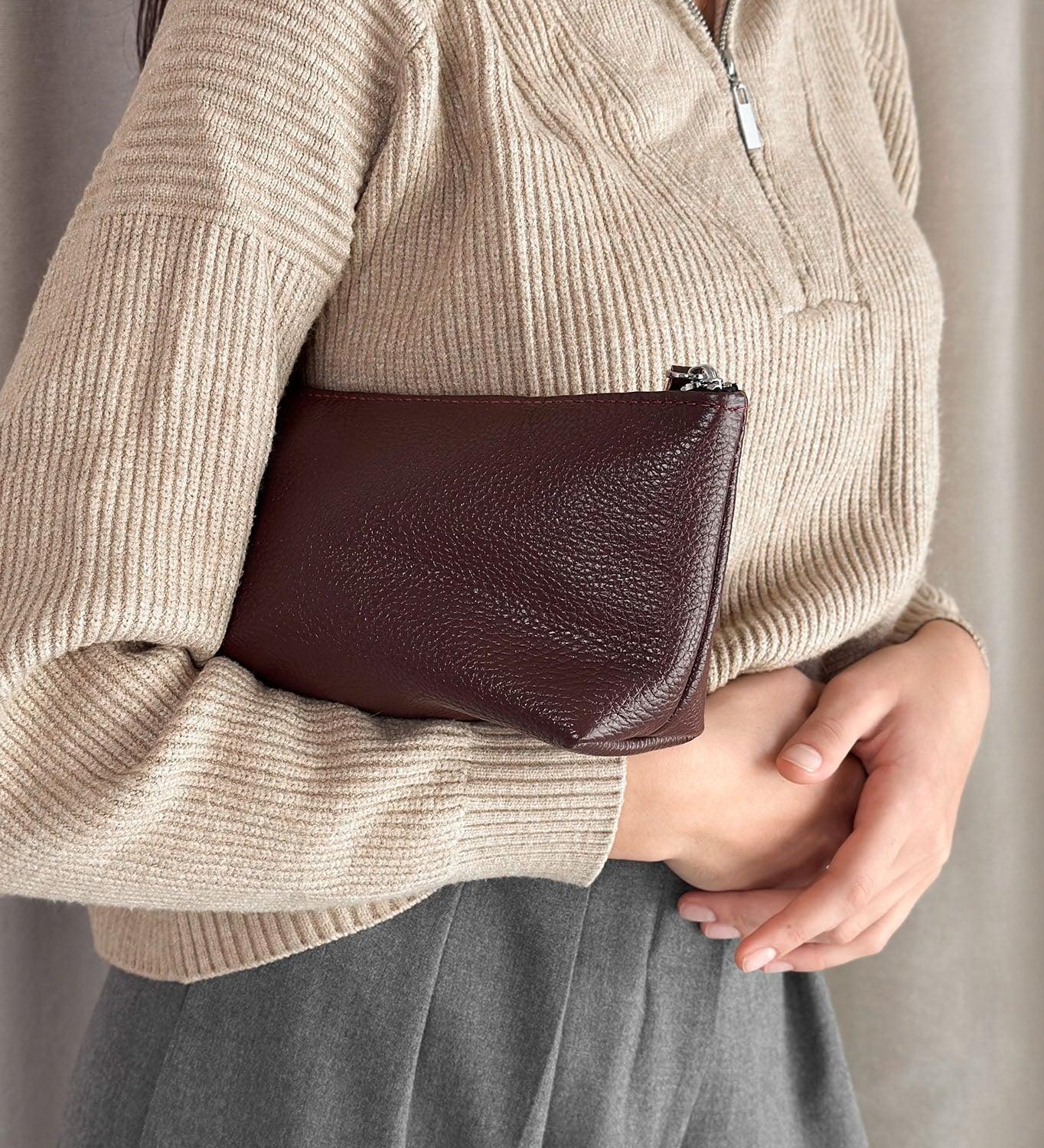 Grainy Leather Cosmetic Bag – Zippered Travel Pouch for Women | Allure