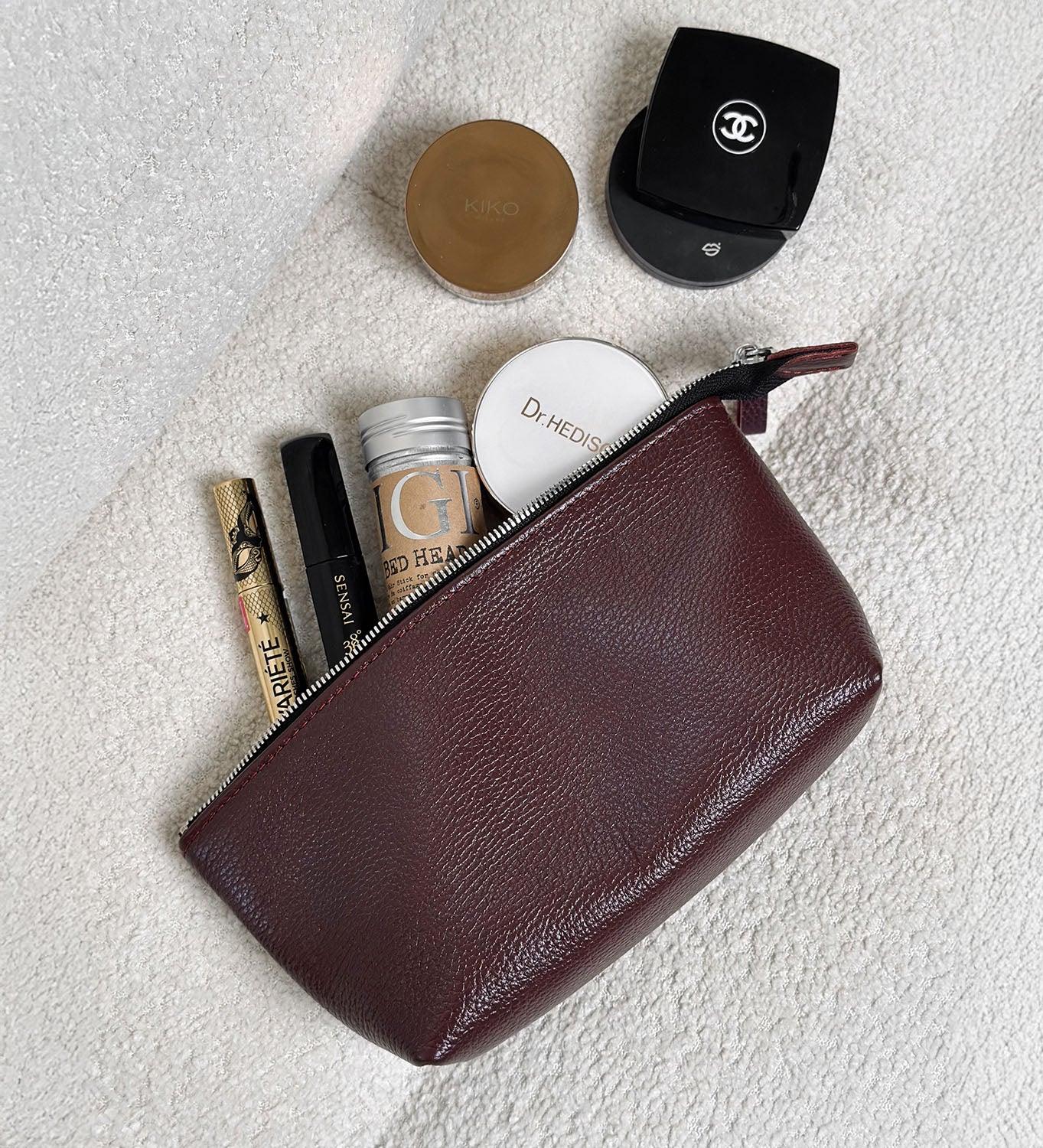 Grainy Leather Cosmetic Bag – Zippered Travel Pouch for Women | Allure