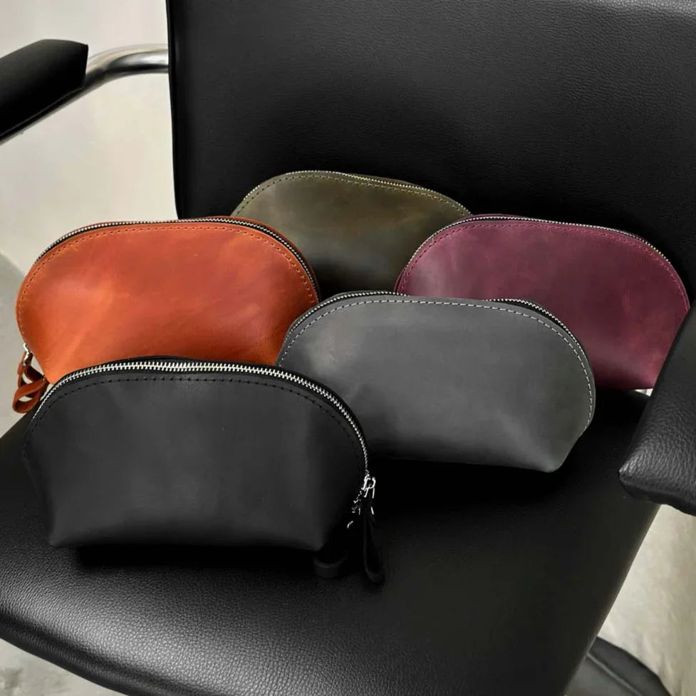 Waxed Matte Leather Makeup Bag for Women | Mirana