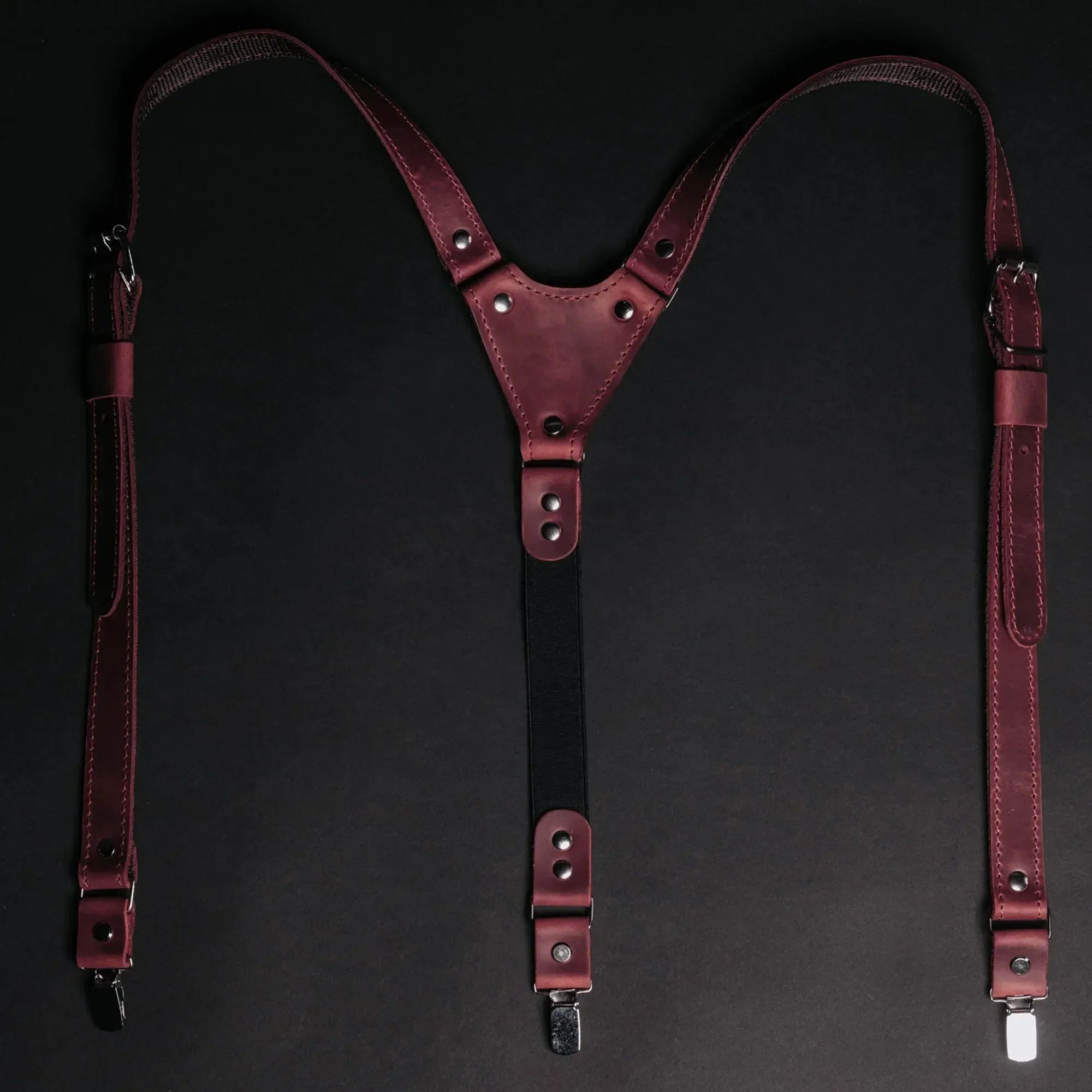 Waxed Matte Leather Suspenders for Men with Buckles