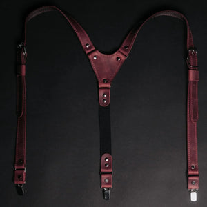 Waxed Matte Leather Suspenders for Men with Buckles