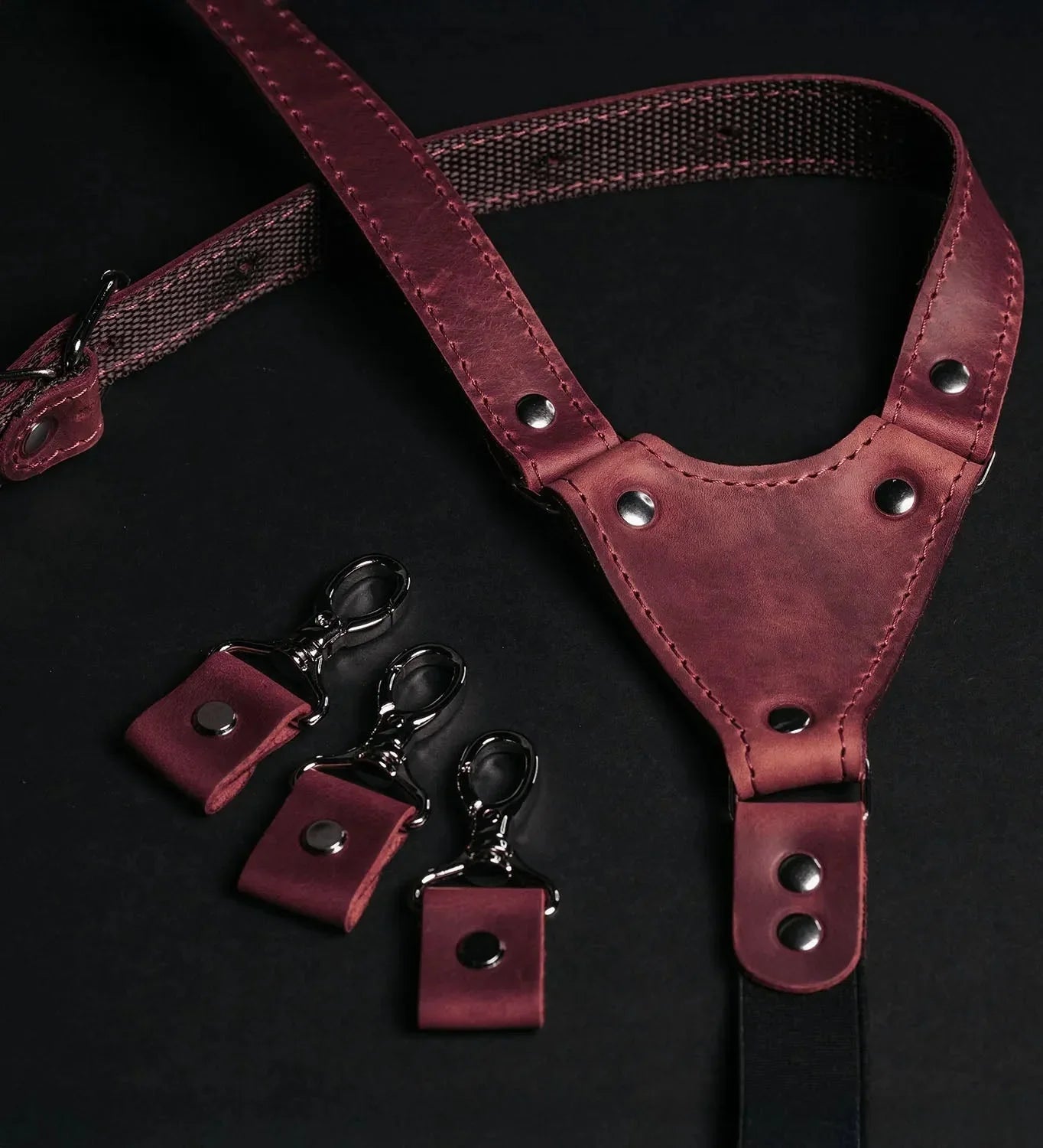 Waxed Matte Leather Suspenders for Men with Buckles