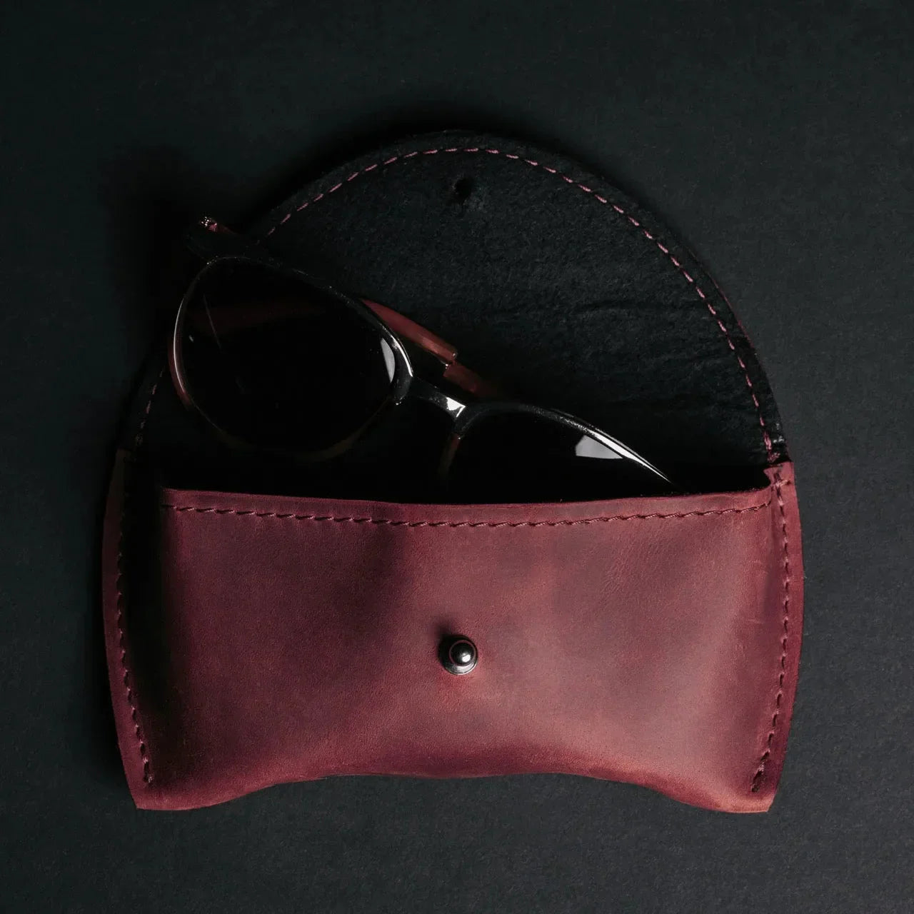 Handmade Waxed Matte Leather Case for Sunglasses