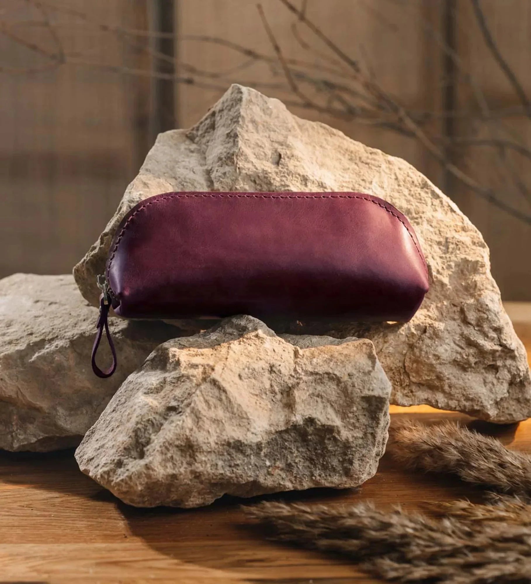 Zippered Pencil Pouch – Distressed Leather Organizer