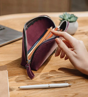 Zippered Pencil Pouch – Distressed Leather Organizer