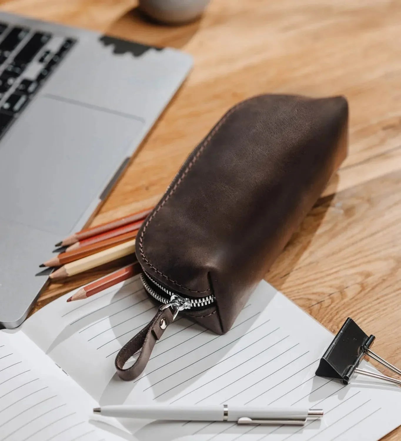 Zippered Pencil Pouch – Distressed Leather Organizer