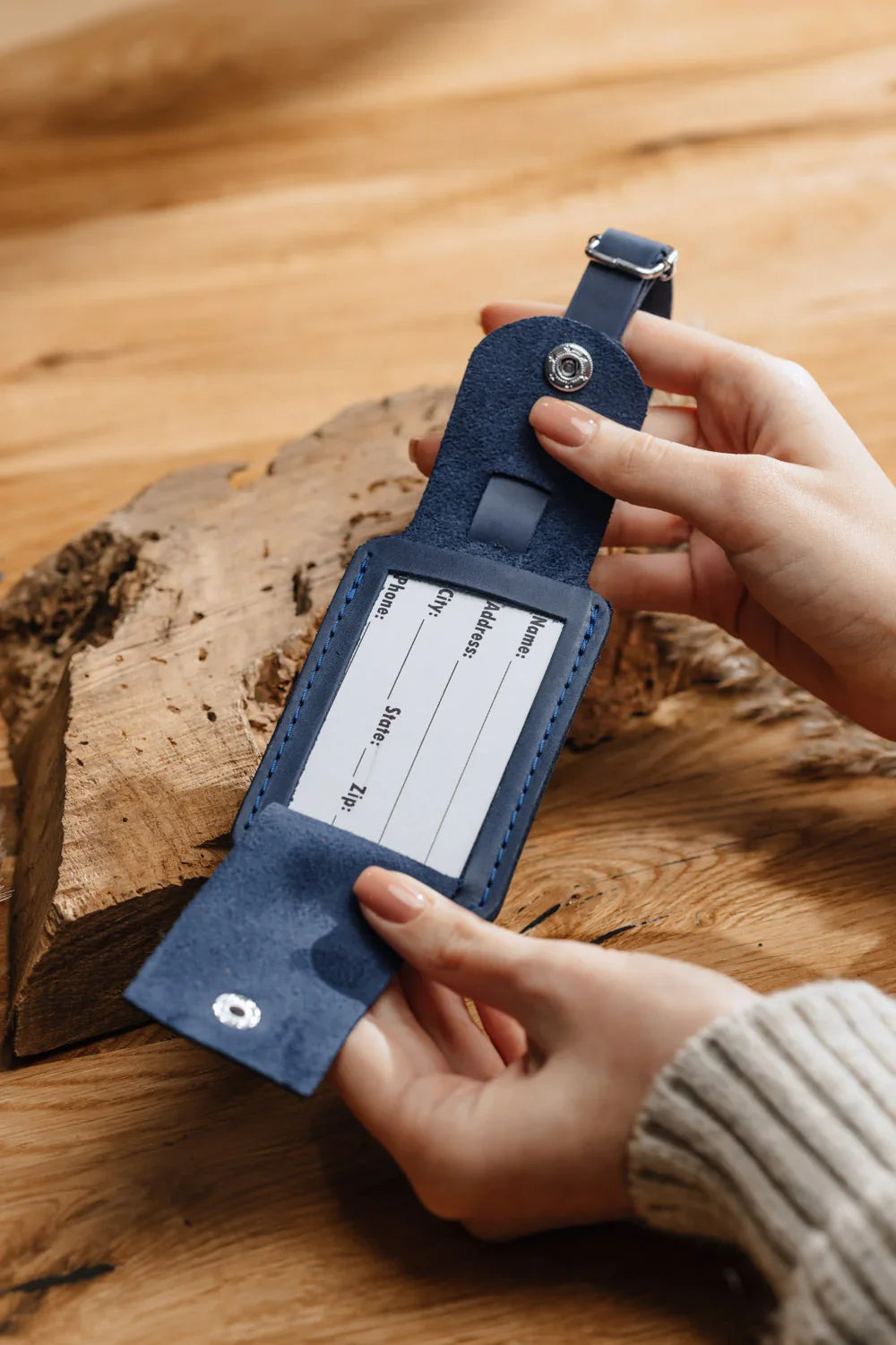 Matte Leather Luggage Tag with Pocket Travel Accessory