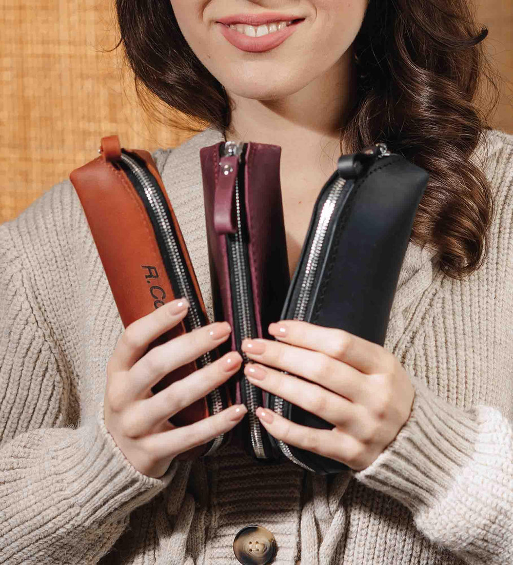 Zippered Pencil Pouch – Distressed Leather Organizer