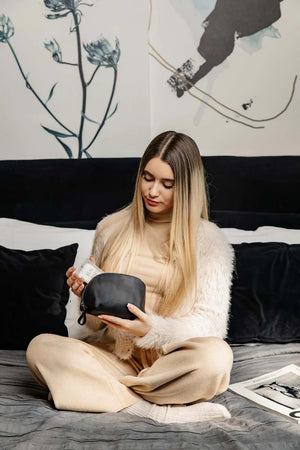 Waxed Matte Leather Makeup Bag for Women | Mirana