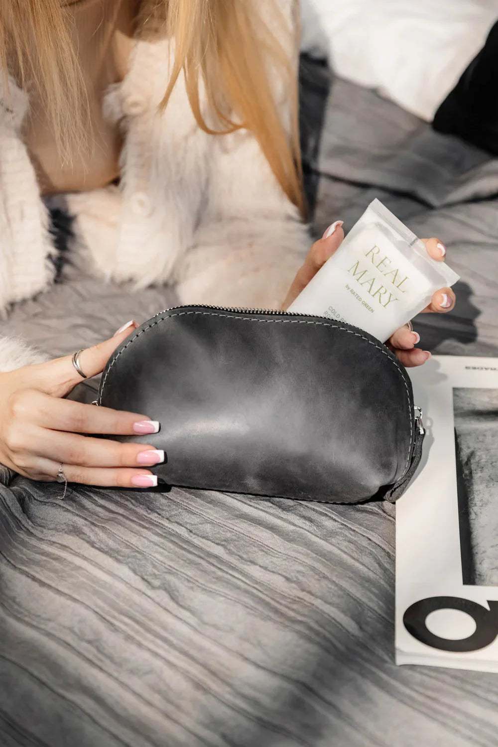 Waxed Matte Leather Makeup Bag for Women | Mirana
