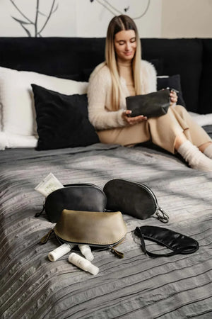 Waxed Matte Leather Makeup Bag for Women | Mirana