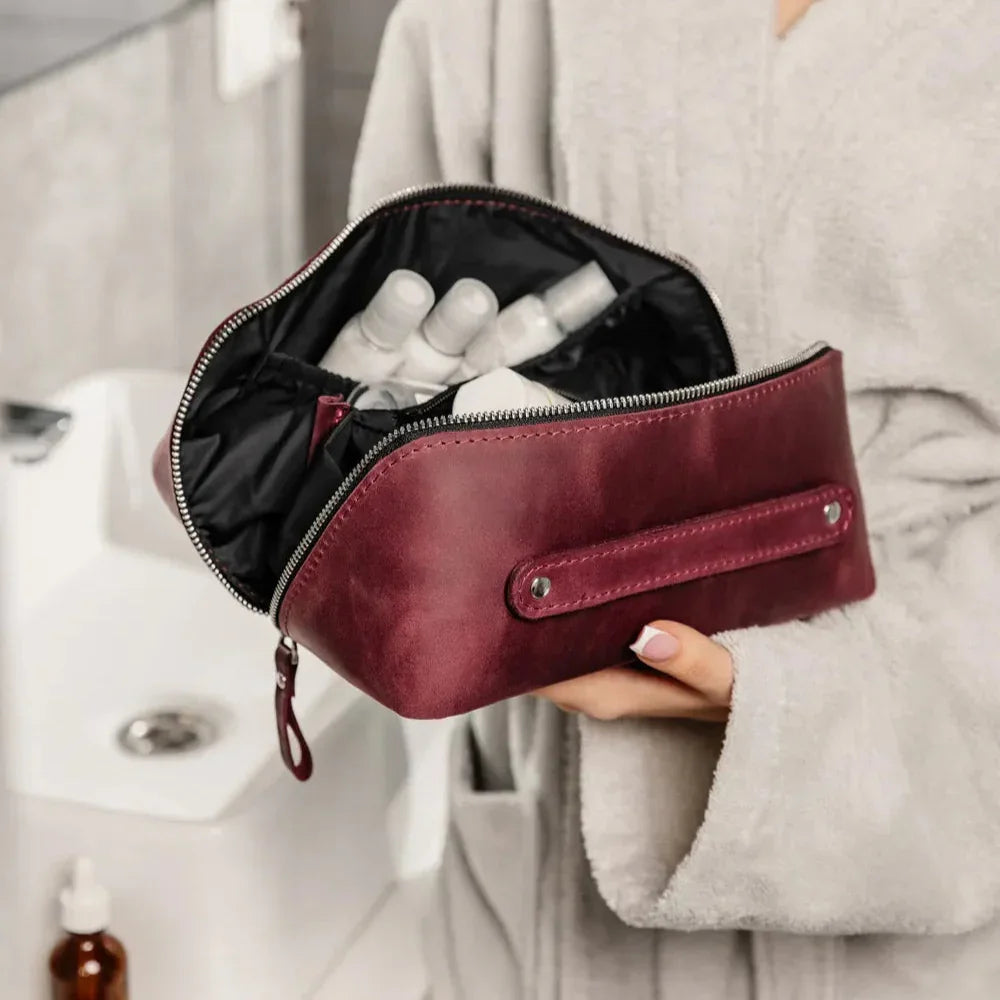 Matte Leather Cosmetic Bag – Travel Toiletry Organizer | BeautyBox