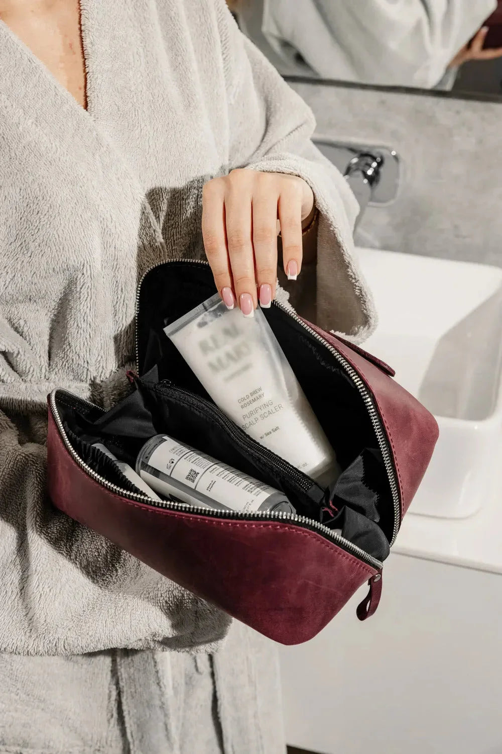 Matte Leather Cosmetic Bag – Travel Toiletry Organizer | BeautyBox